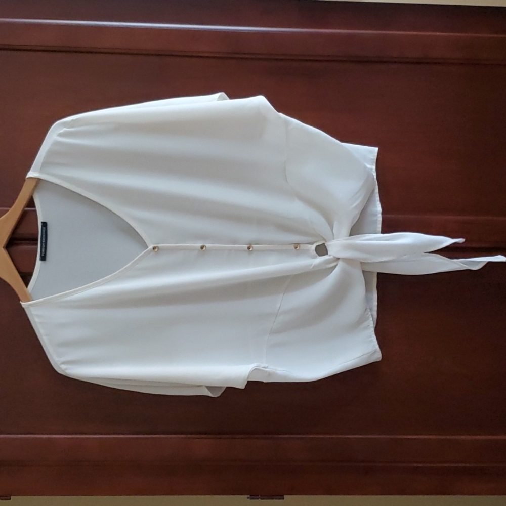 Foreign Exchange White Front Tie Top